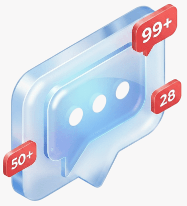 Glass-morphic chat bubble with notification badges